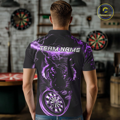 Personalized Purple Lightning Thunder Storm Tiger Darts Shirts For Men Custom Dart Team Jerseys NQS10440