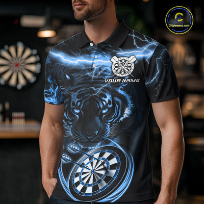 Personalized Blue Lightning Thunder Storm Tiger Darts Shirts For Men Custom Dart Team Jerseys NQS10441