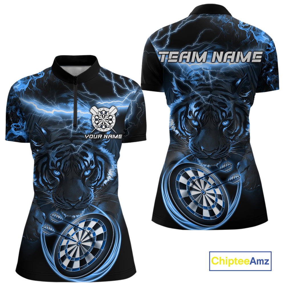 Personalized Blue Lightning Thunder Storm Tiger Darts Shirts For Women Custom Dart Team Jerseys NQS10441