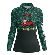 Load image into Gallery viewer, Green christmas pattern Golf cart Women golf polo shirts custom Christmas golf clothes for ladies NQS8686