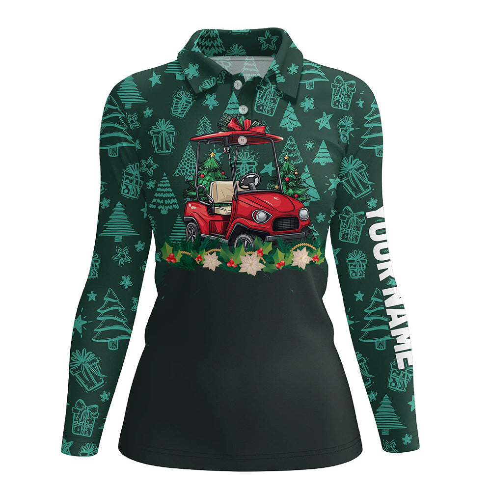 Green christmas pattern Golf cart Women golf polo shirts custom Christmas golf clothes for ladies NQS8686