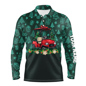 Green christmas pattern Golf cart Mens golf polo shirts custom Christmas golf clothes for men NQS8686