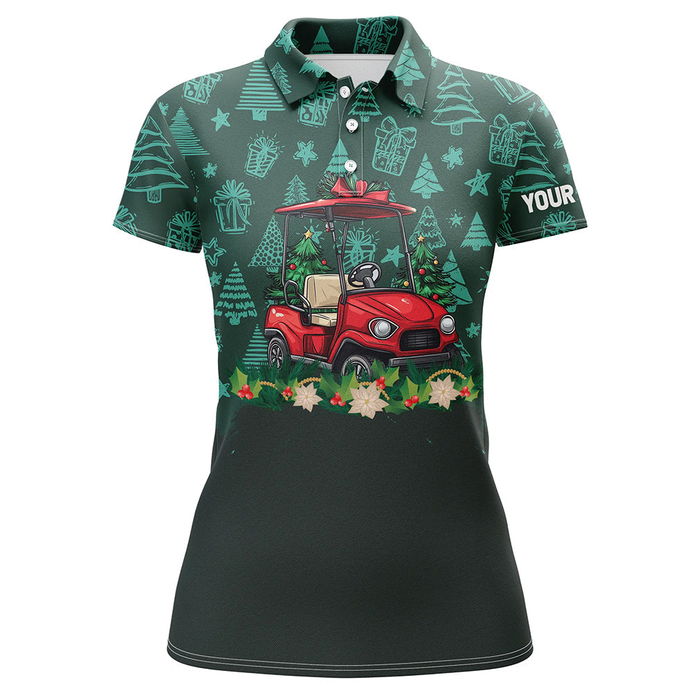 Green christmas pattern Golf cart Women golf polo shirts custom Christmas golf clothes for ladies NQS8686