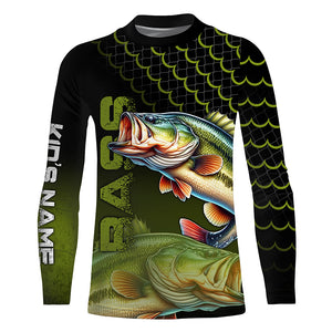 Largemouth bass fishing green custom sun protection long sleeve fishing shirts, bass fishing jerseys NQS4312