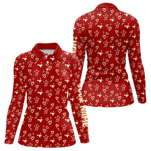 Gold Heart Red pattern Women golf polo shirt custom Valentines golf gift for her NQS9368