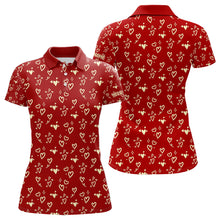 Load image into Gallery viewer, Gold Heart Red pattern Women golf polo shirt custom Valentines golf gift for her NQS9368