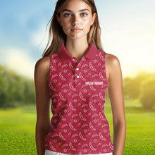 Load image into Gallery viewer, Pink Heart Wings pattern Women sleeveless polo shirt custom Valentines ladies golf shirt, gift for him NQS9369