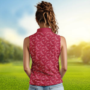 Pink Heart Wings pattern Women sleeveless polo shirt custom Valentines ladies golf shirt, gift for him NQS9369