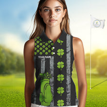 Load image into Gallery viewer, Custom Black Grunge US Flag Green Shamrock St Patrick Sleeveless Golf Polo shirt Patriotic Golf shirt NQS11449