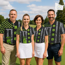 Load image into Gallery viewer, Custom Black Grunge US Flag Green Shamrock St Patrick Golf Polo shirts for Women Patriotic Golf shirt NQS11449