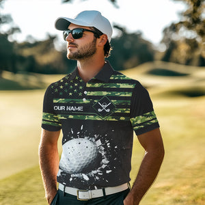 Green Camo American flag black Mens golf polo shirts custom patriotic team golf apparel for mens NQS9517