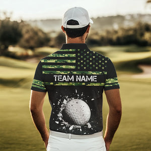 Green Camo American flag black Mens golf polo shirts custom patriotic team golf apparel for mens NQS9517