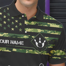 Load image into Gallery viewer, Personalized Green camo American flag Custom Bowling Team Shirts For Mens, Bowling League Jersey NQS9518