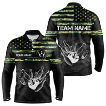 Load image into Gallery viewer, Personalized Green camo American flag Custom Bowling Team Shirts For Mens, Bowling League Jersey NQS9518