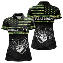 Load image into Gallery viewer, Personalized Green camo American flag Custom Bowling Team Shirts For Women, Bowling League Jersey NQS9518