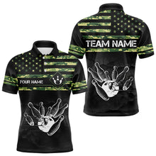 Load image into Gallery viewer, Personalized Green camo American flag Custom Bowling Team Shirts For Mens, Bowling League Jersey NQS9518