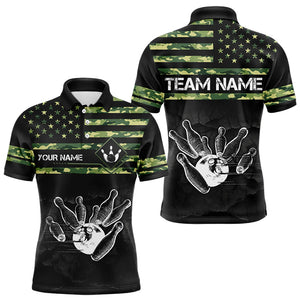 Personalized Green camo American flag Custom Bowling Team Shirts For Mens, Bowling League Jersey NQS9518