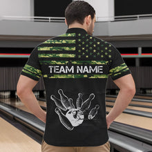 Load image into Gallery viewer, Personalized Green camo American flag Custom Bowling Team Shirts For Mens, Bowling League Jersey NQS9518