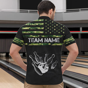 Personalized Green camo American flag Custom Bowling Team Shirts For Mens, Bowling League Jersey NQS9518