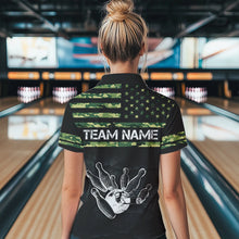 Load image into Gallery viewer, Personalized Green camo American flag Custom Bowling Team Shirts For Women, Bowling League Jersey NQS9518