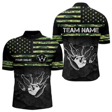 Load image into Gallery viewer, Personalized Green camo American flag Custom Bowling Team Shirts For Mens, Bowling League Jersey NQS9518