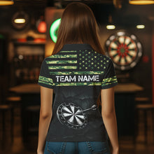 Load image into Gallery viewer, Green camo American Flag Dart jerseys Polo, 1/4 Zip Shirt for Women Custom Patriotic Darts Team shirts NQS9519