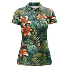 Load image into Gallery viewer, Green tropical flower pattern Womens golf polo shirts custom team golf shirts, golf tops for ladies NQS7617