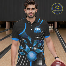 Load image into Gallery viewer, Black and Blue Mens Bowling Polo, Quarter Zip Shirts Custom Bowling outfit men Team Jerseys NQS9956