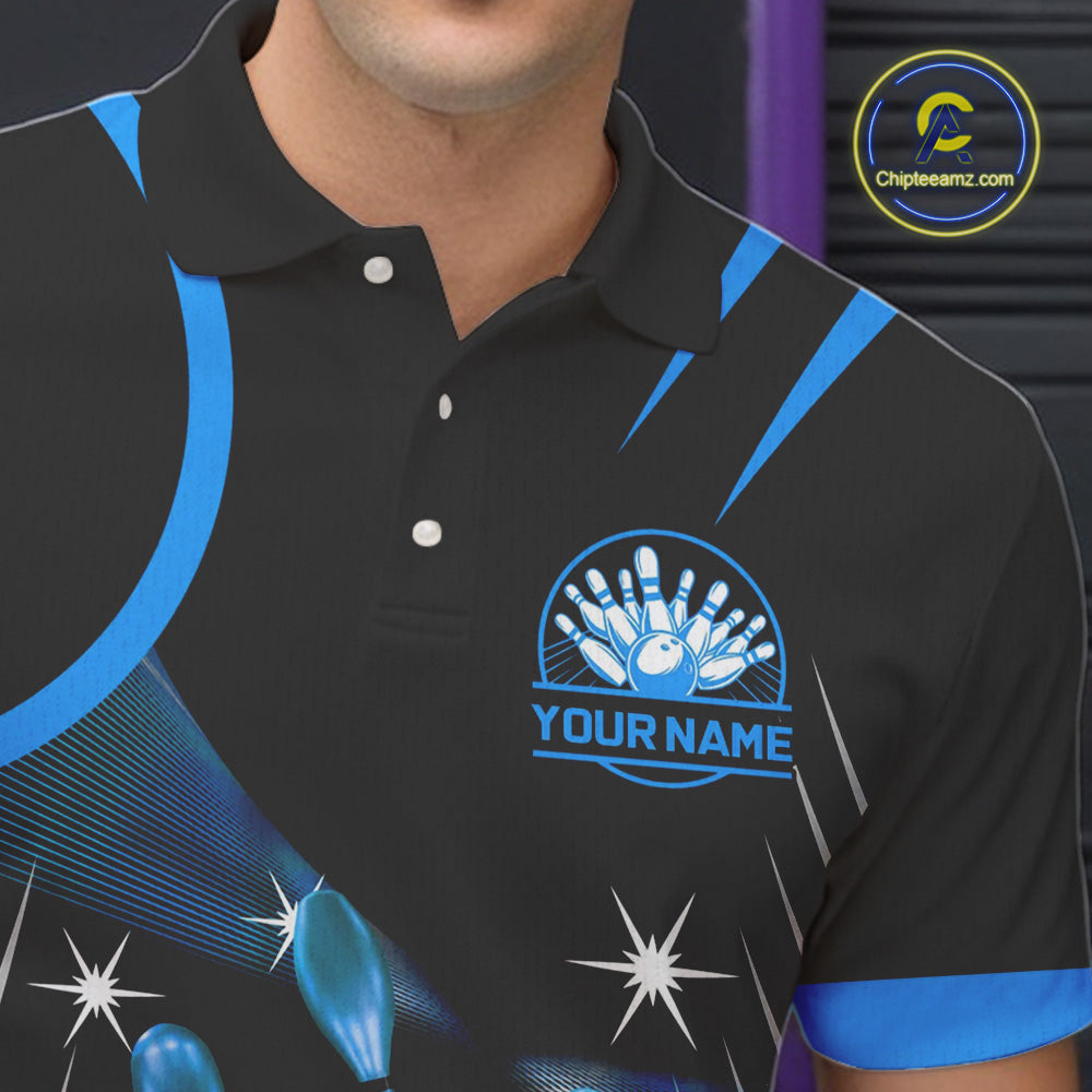 Black and Blue Mens Bowling Polo, Quarter Zip Shirts Custom Bowling outfit men Team Jerseys NQS9956