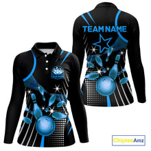 Load image into Gallery viewer, Black and Blue Women Bowling Polo, Quarter Zip Shirts Custom Bowling outfit Women Team Jerseys NQS9956