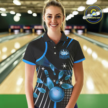 Load image into Gallery viewer, Black and Blue Women Bowling Polo, Quarter Zip Shirts Custom Bowling outfit Women Team Jerseys NQS9956