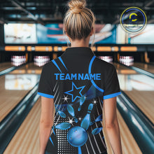Load image into Gallery viewer, Black and Blue Women Bowling Polo, Quarter Zip Shirts Custom Bowling outfit Women Team Jerseys NQS9956