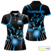 Load image into Gallery viewer, Black and Blue Women Bowling Polo, Quarter Zip Shirts Custom Bowling outfit Women Team Jerseys NQS9956