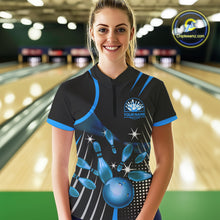 Load image into Gallery viewer, Black and Blue Women Bowling Polo, Quarter Zip Shirts Custom Bowling outfit Women Team Jerseys NQS9956