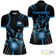 Load image into Gallery viewer, Black and Blue Women Bowling Polo, Quarter Zip Shirts Custom Bowling outfit Women Team Jerseys NQS9956