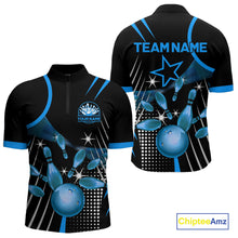 Load image into Gallery viewer, Black and Blue Mens Bowling Polo, Quarter Zip Shirts Custom Bowling outfit men Team Jerseys NQS9956