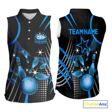 Load image into Gallery viewer, Black and Blue Women Bowling sleeveless polo Shirts Custom Bowling outfit Women Team Jerseys NQS9956