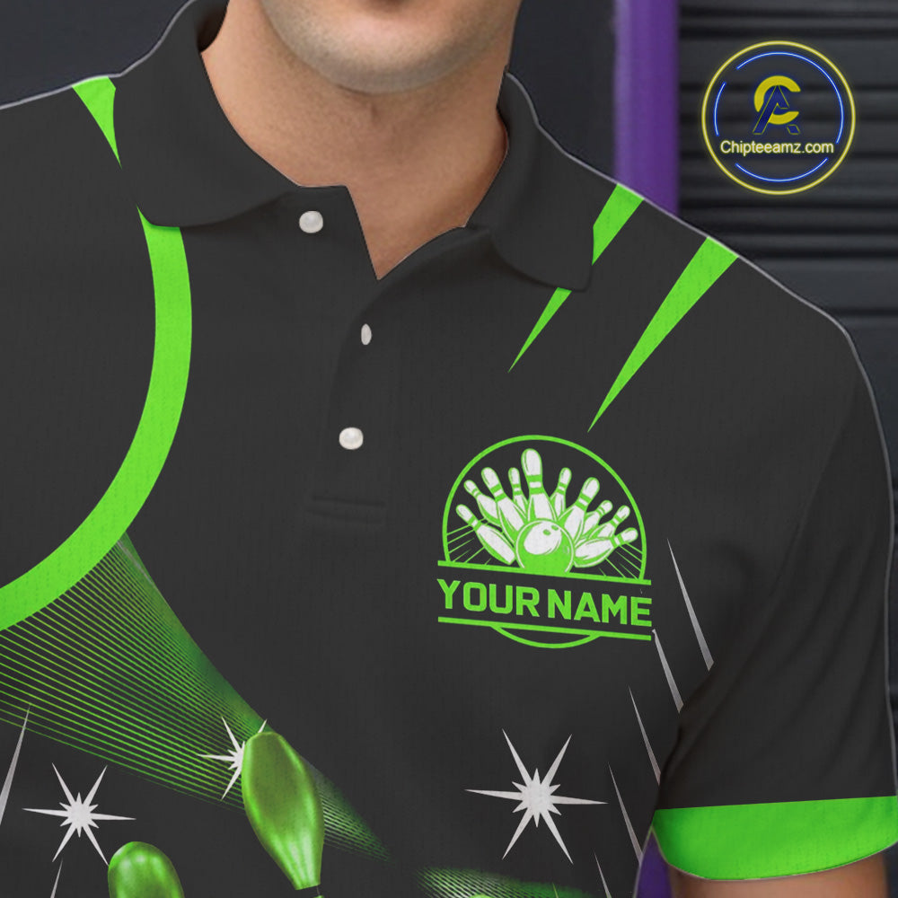 Black and Green Mens Bowling Polo, Quarter Zip Shirts Custom Bowling outfit men Team Jerseys NQS9957
