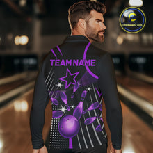 Load image into Gallery viewer, Black and Purple Mens Bowling Polo, Quarter Zip Shirts Custom Bowling outfit men Team Jerseys NQS9958
