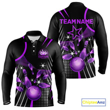 Load image into Gallery viewer, Black and Purple Mens Bowling Polo, Quarter Zip Shirts Custom Bowling outfit men Team Jerseys NQS9958