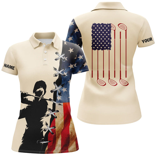 Vintage American flag Womens golf polo shirts custom name golf clubs patriotic ladies golf shirt NQS5720