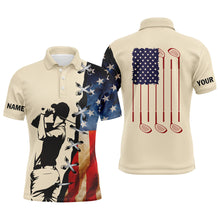 Load image into Gallery viewer, Vintage American flag Mens golf polo shirts custom name golf clubs patriotic team mens golf shirt NQS5720