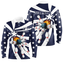 Load image into Gallery viewer, Blue and white Mens polo, quarter zip bowling shirt Custom flame bowling star team league jerseys NQS7820