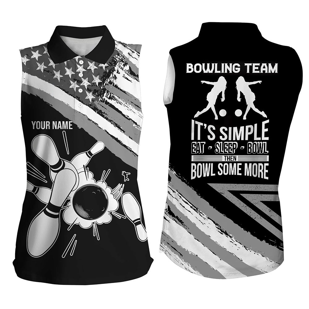 Custom Black sleeveless bowling shirt for women – personalized team jersey front view