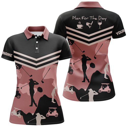 Plan for the day coffee golf wine Womens golf polo shirts custom pink camo team golf shirts ladies NQS6136