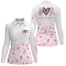 Load image into Gallery viewer, Women golf polo shirts custom pink heart peace love cure breast cancer awareness golf shirts for women NQS6137