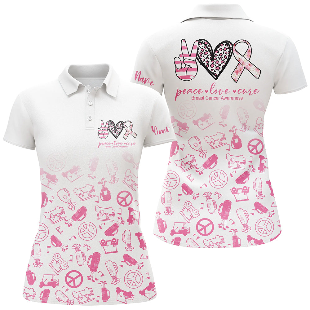 Women golf polo shirts custom pink heart peace love cure breast cancer awareness golf shirts for women NQS6137