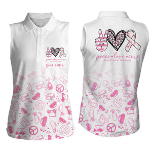 Womens sleeveless polo shirt custom pink heart peace love cure breast cancer golf shirts for women NQS6137