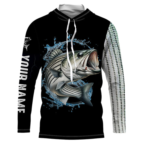 Striped Bass fishing scales Customize name black long sleeves fishing shirts NQS833