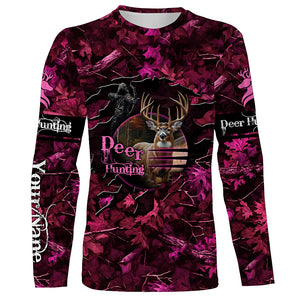 Deer hunting pink camo Custom Name all over printed shirts, Hunting gift for hunter girl NQS3922